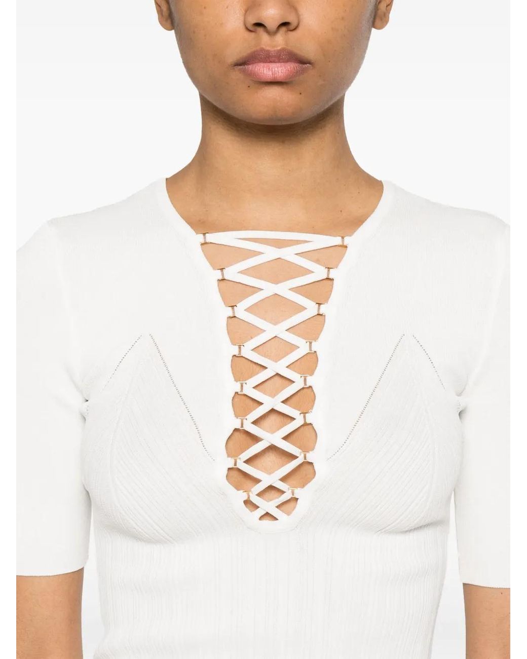 Elisabetta Franchi White Top With Lace-Up Detail