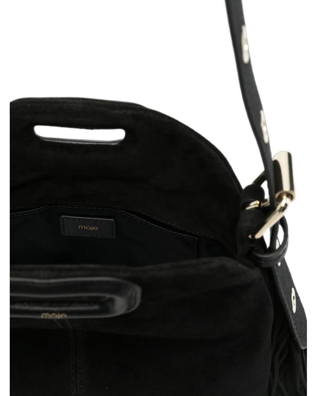 Maje Black Sac Porté Épaule En Cuir À Franges