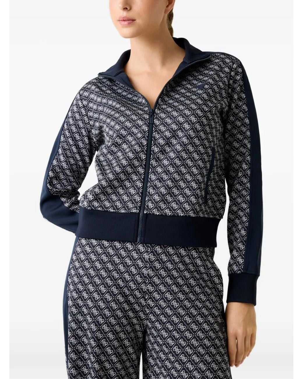 Guess Blue Printed Logo Full-Zip Sweater