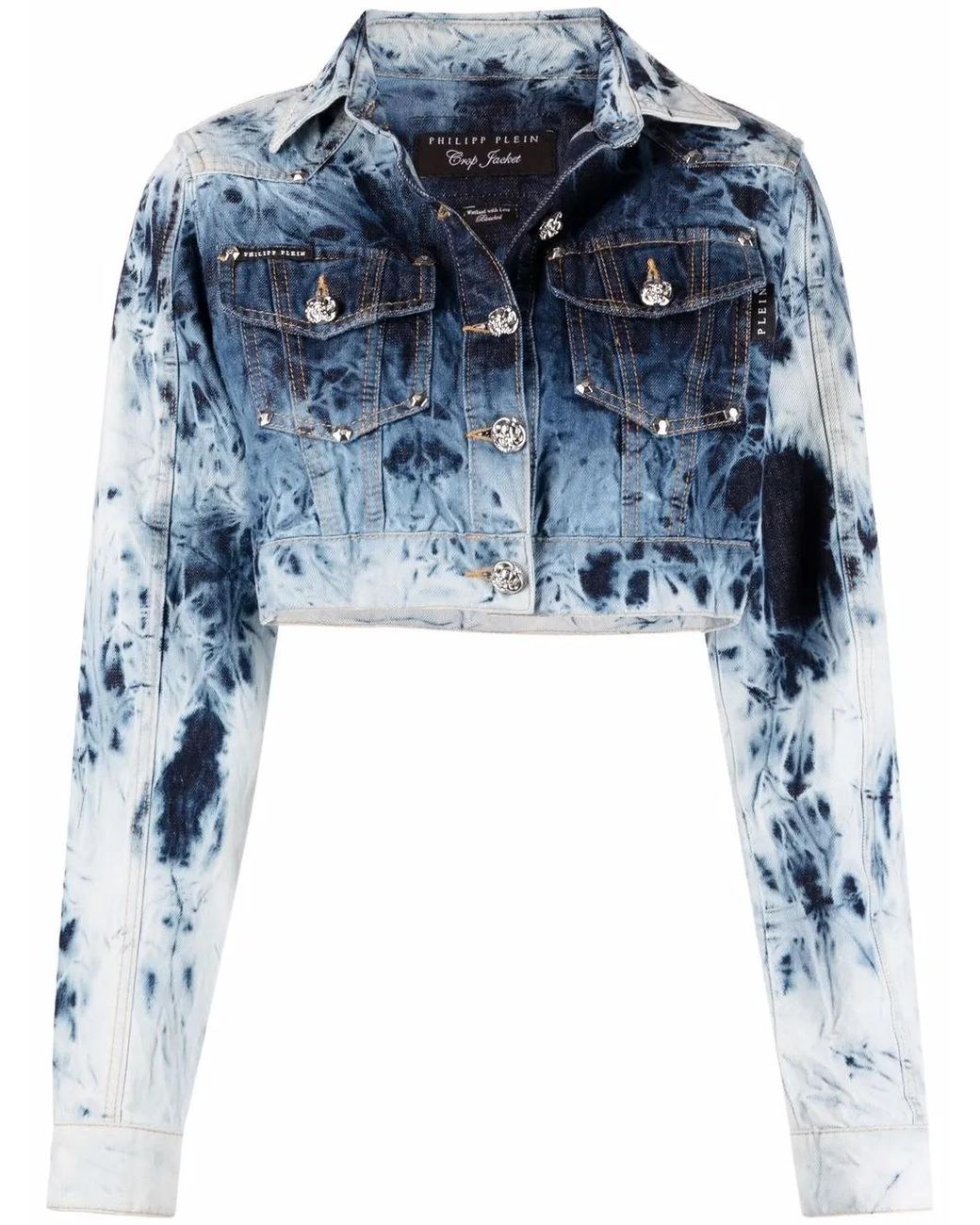 Philipp Plein Blue Bleached-effect Cropped Denim Jacket