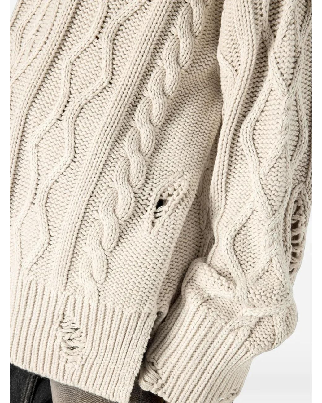 CAMPERLAB White Cable-Knit Distressed Sweater