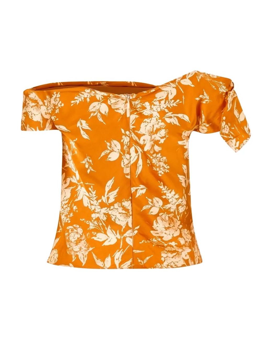 Rosie Assoulin Orange Can'T Bare It Off-Shoulder Printed Top