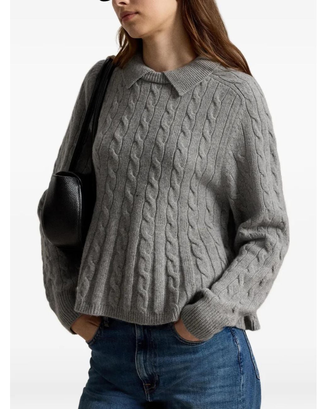 Polo Ralph Lauren Gray Cable Wool-Cashmere Peplum Jumper
