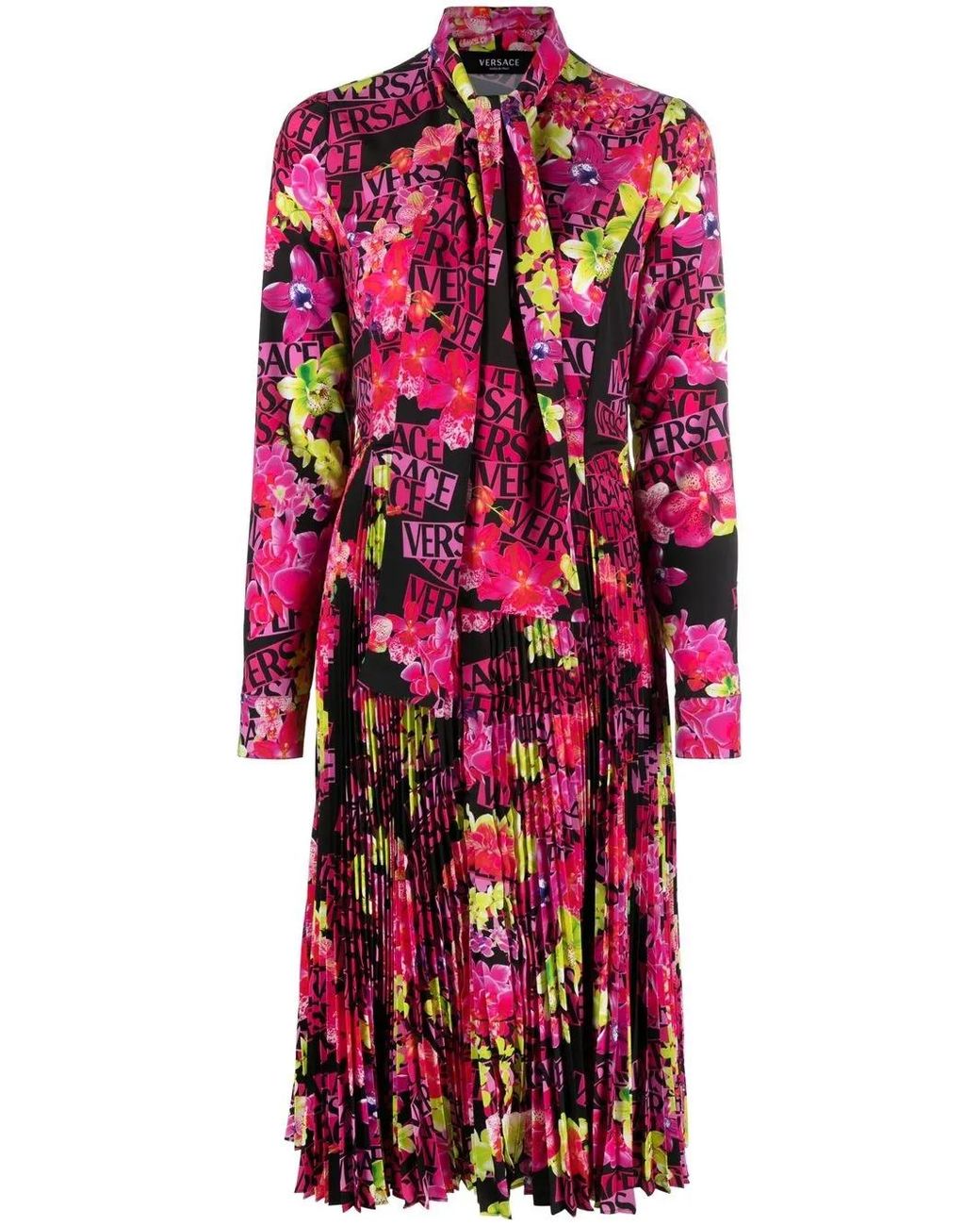 Versace Red Floral-Print Midi Dress