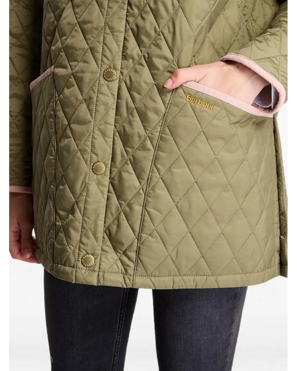 Barbour Green Doudoune Liddesdale À Col En Velours Côtelé