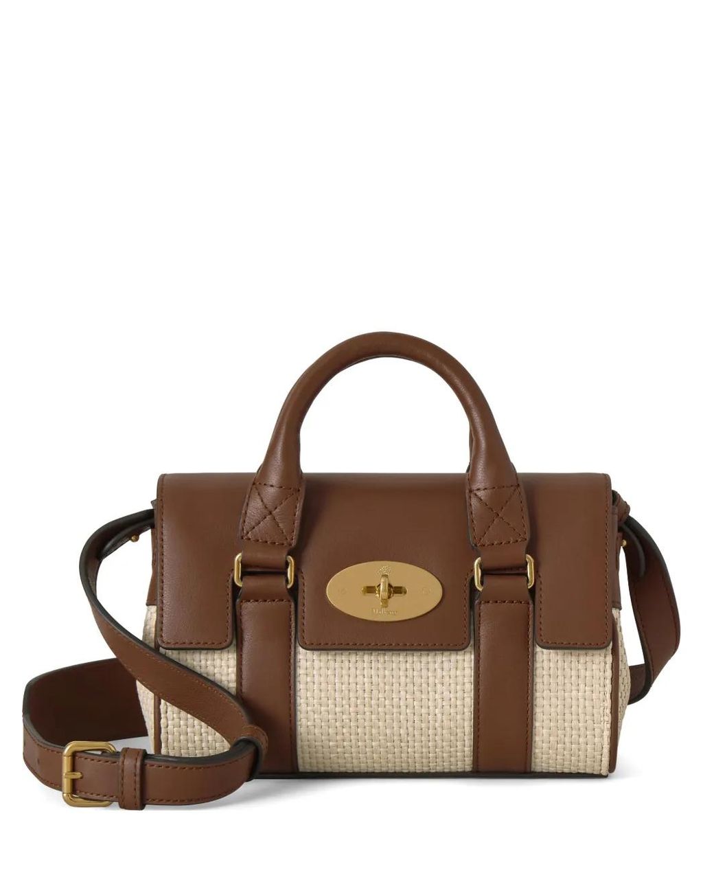 Mulberry Brown Mini Sac À Bandoulière Bayswater En Raphia