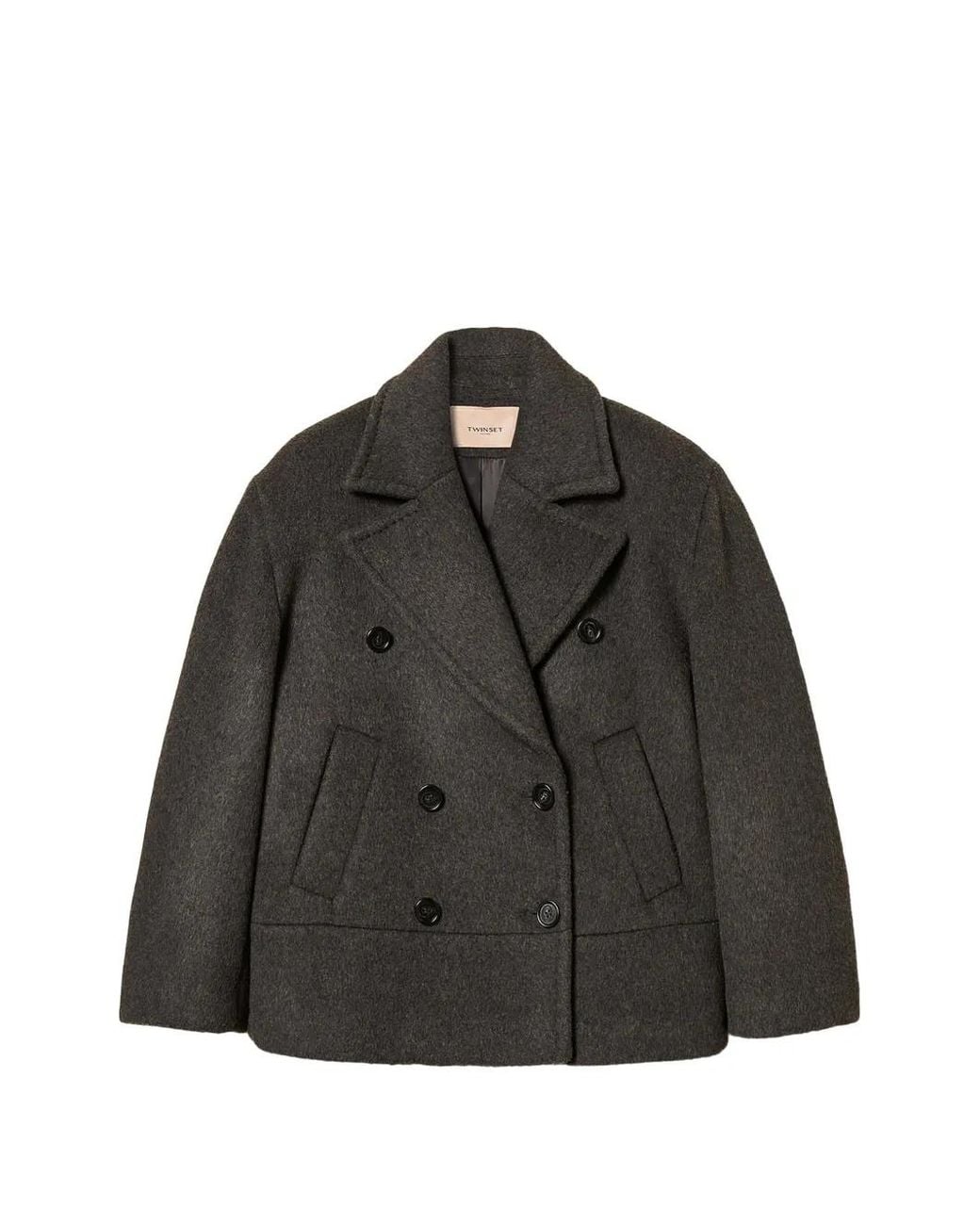 Twinset Black Wool Blend Caban Coat