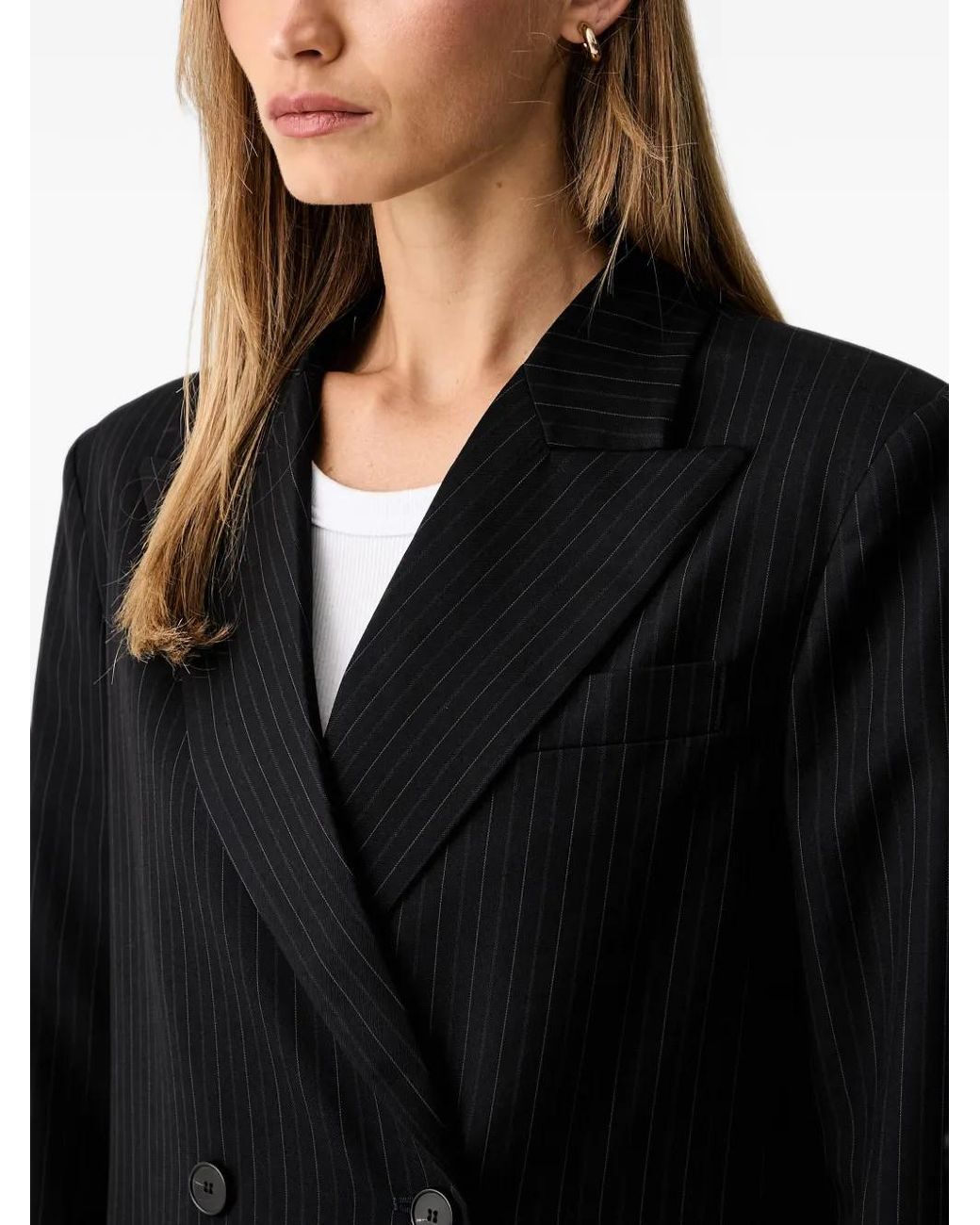 ViCOLO Black Pinstripe Double-Breasted Blazer