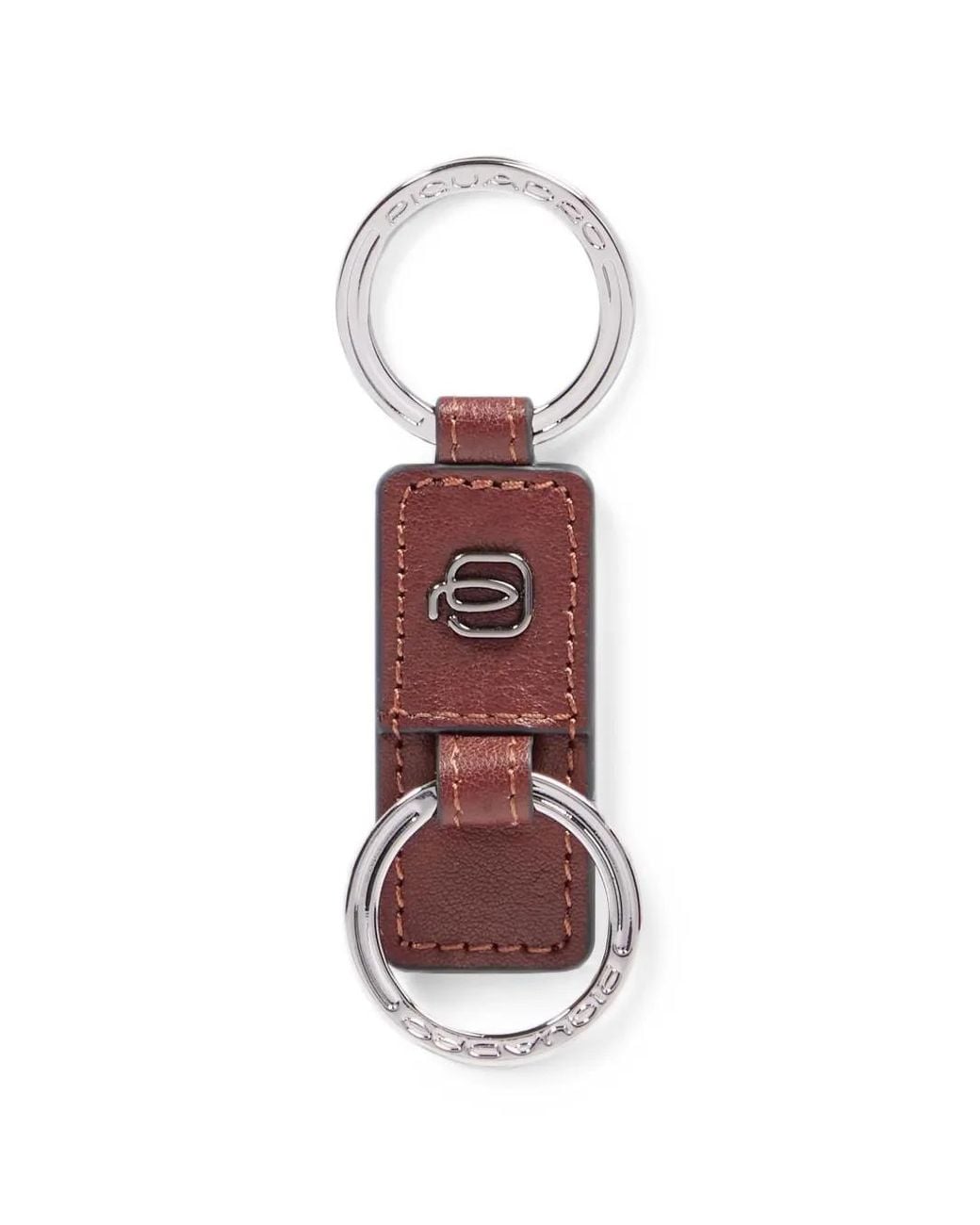Piquadro White Leather Two-Ring Keyring for men