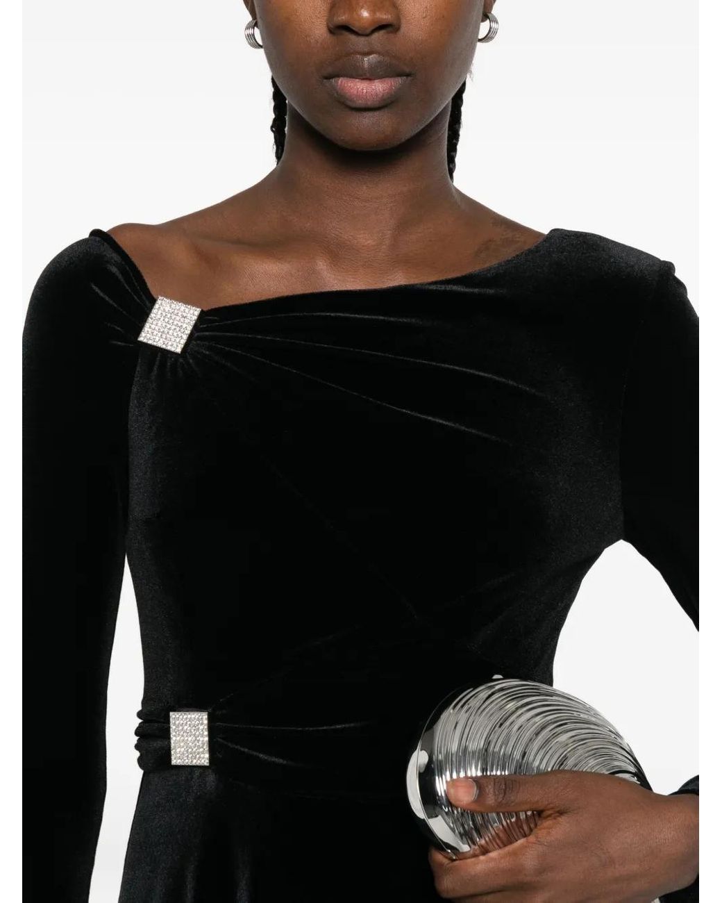 Nissa Black Crystal-Embellishment Midi Dress
