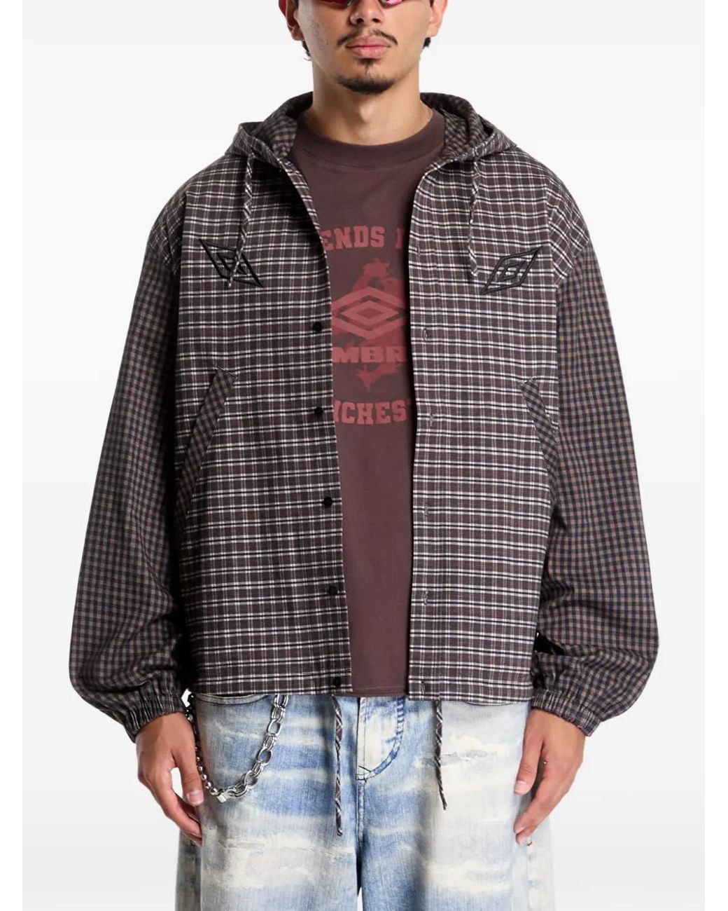 Umbro Brown Plaid Hooded Jacket for men