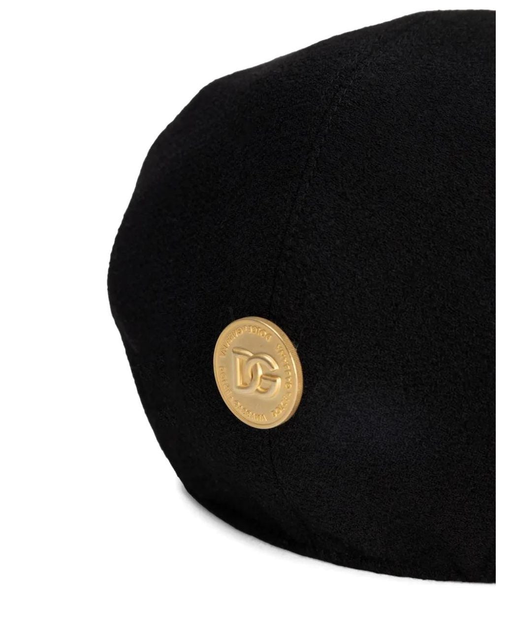 Dolce & Gabbana Black Wool Crepe Cap With Dg Coin