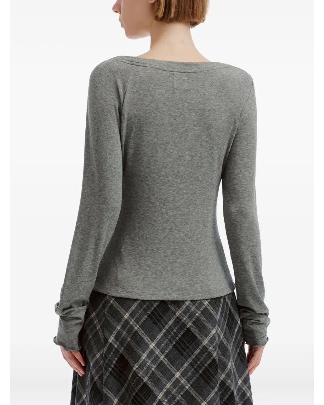 B+ AB Gray Knot-Detail Long-Sleeve Top
