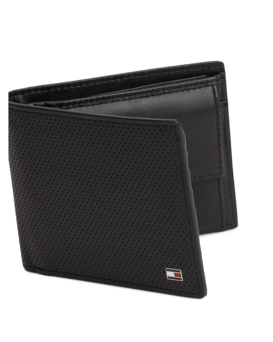 Tommy Hilfiger Black Perforated Logo-Plaque Wallet for men