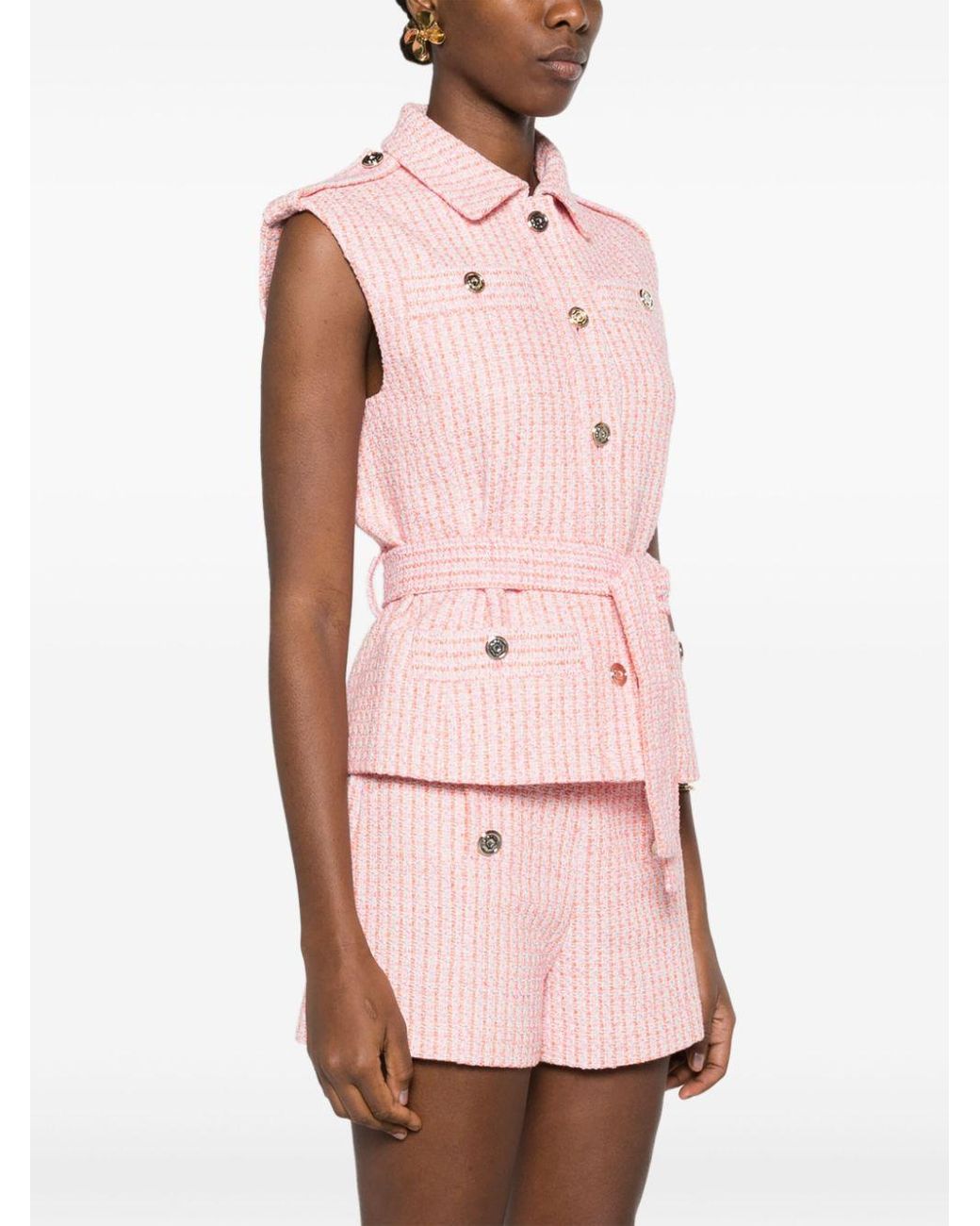 Maje Belted Tweed Waistcoat in Pink | Lyst Maje Belted Tweed Waistcoat in Pink | Lyst