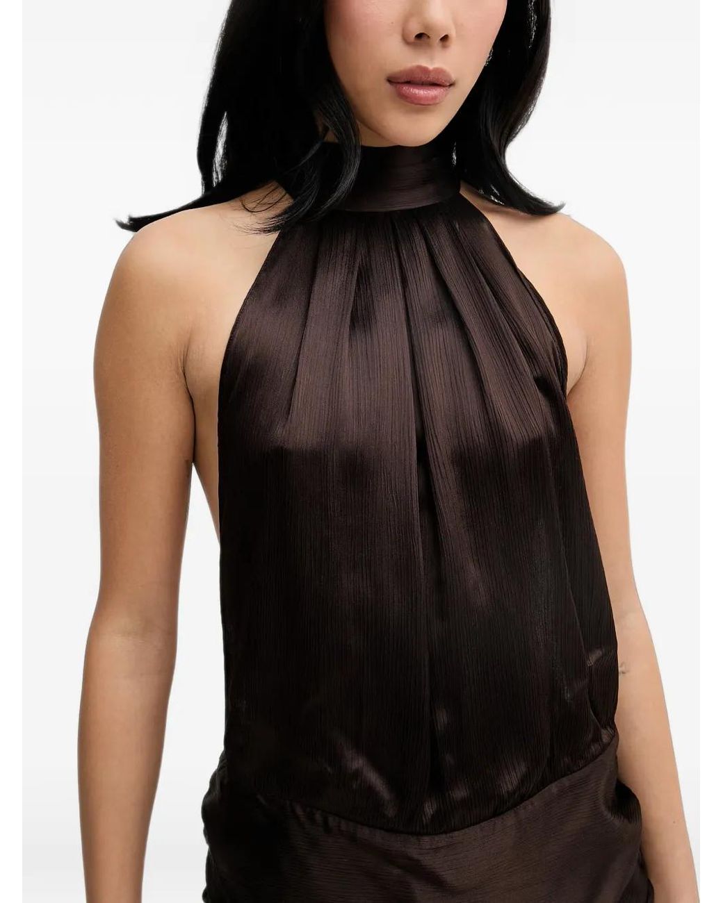 La Mania Black Omri Halterneck Ruched Mini Dress