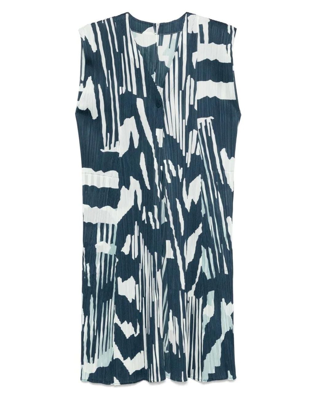 Pleats Please Issey Miyake Blue Printed Pleated Vest