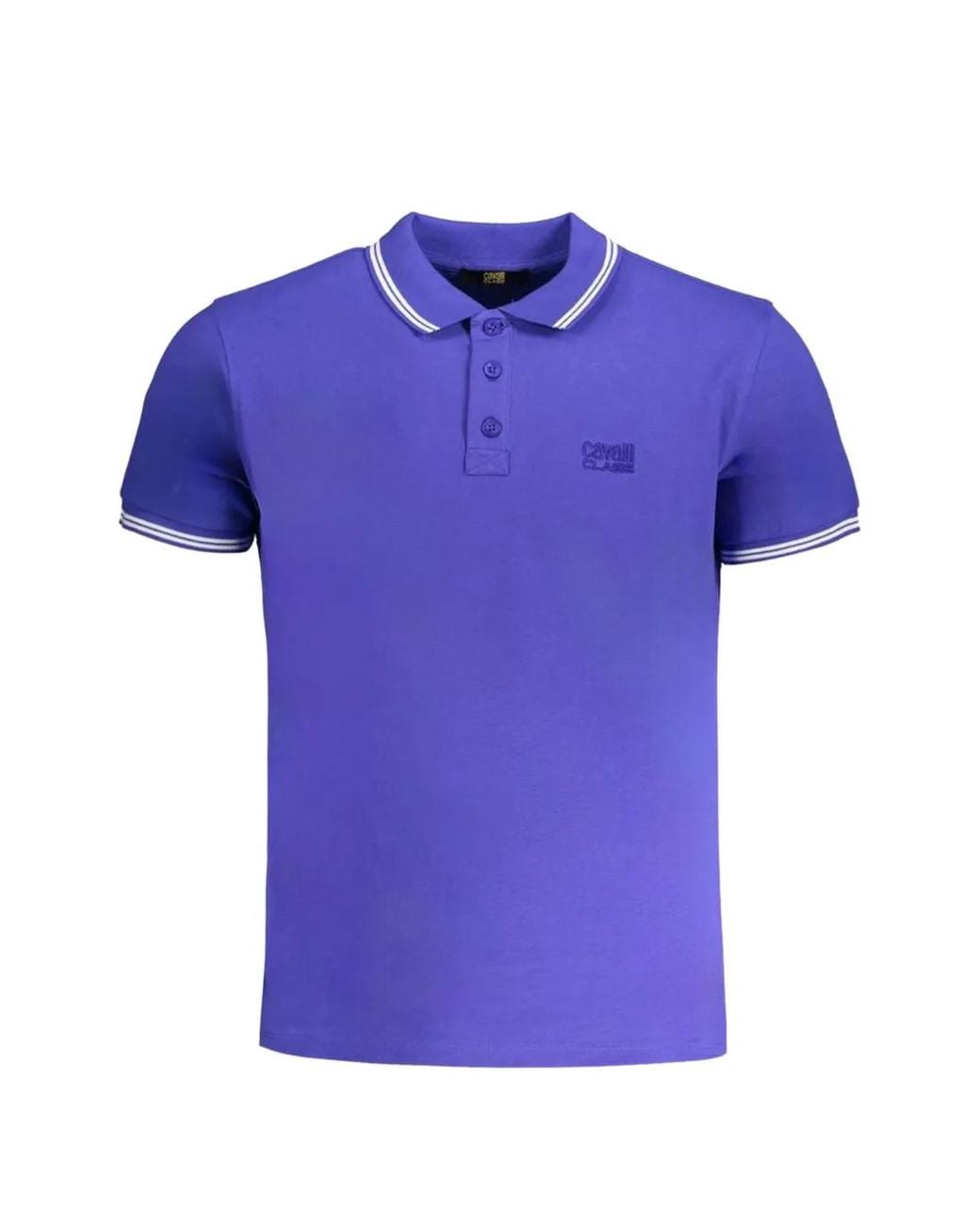 Roberto Cavalli Blue Logo-Embroidered Ribbed-Trim Polo Shirt for men