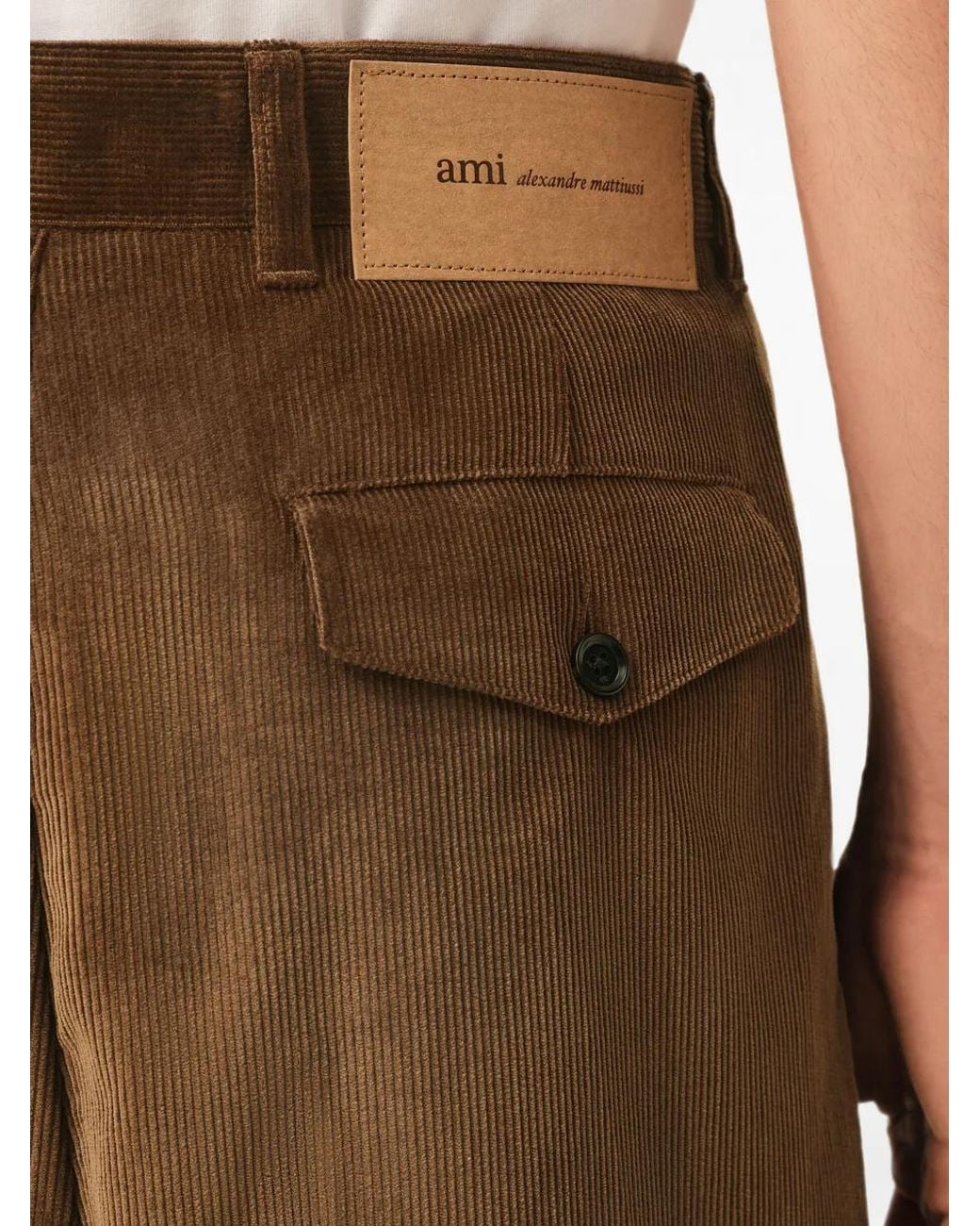 AMI Brown Carrot-Fit Corduroy Cotton Trousers for men