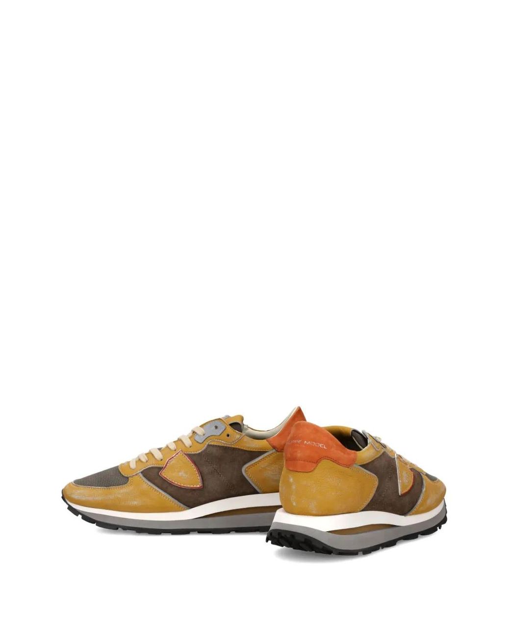 Philippe Model Brown Colour-Blocked Running Sneakers for men
