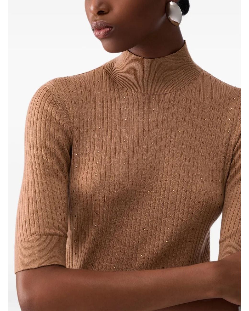 Liu Jo Natural Wool Top With Rhinestones