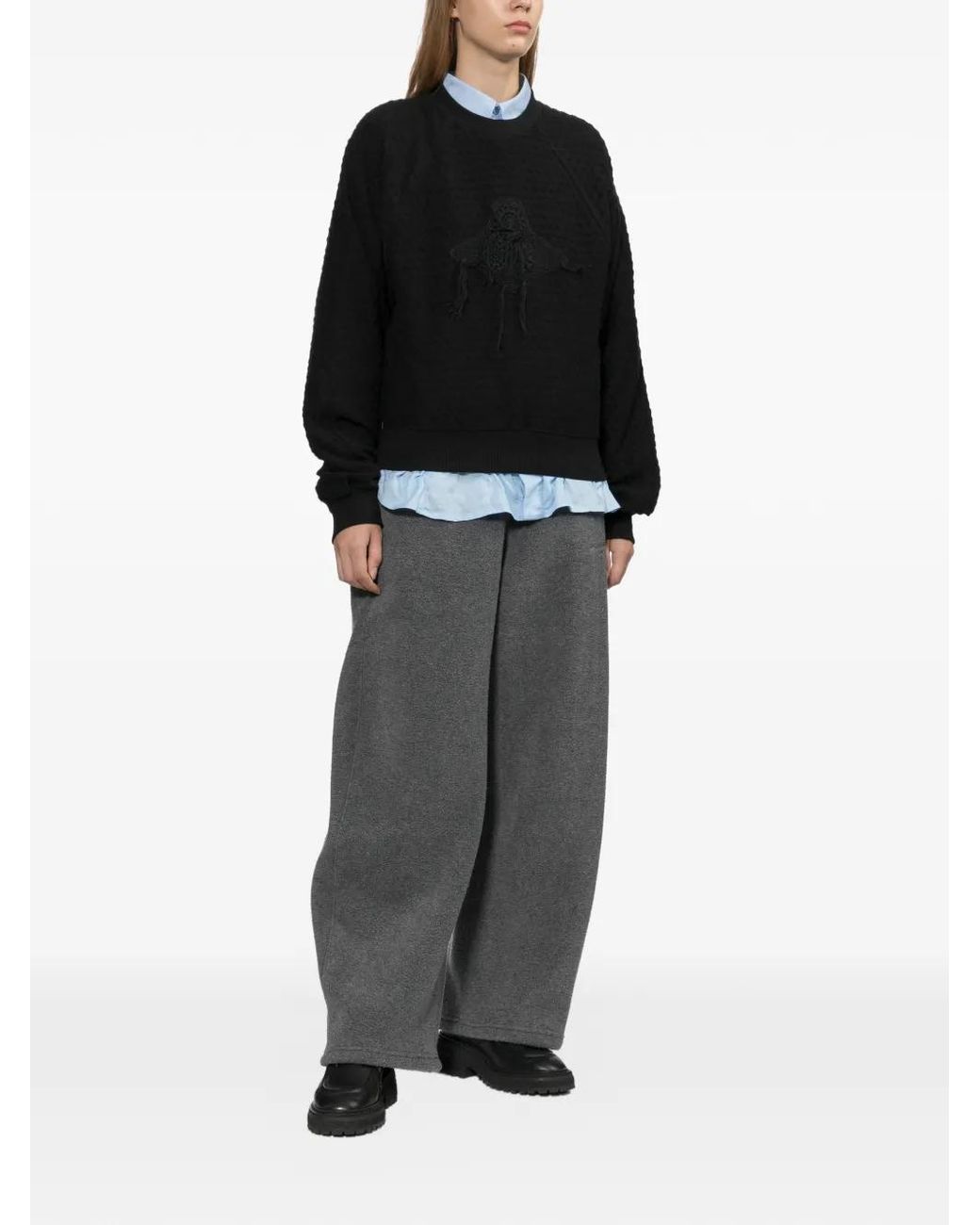 Adererror Black Crochet-Patch Textured-Finish Sweater