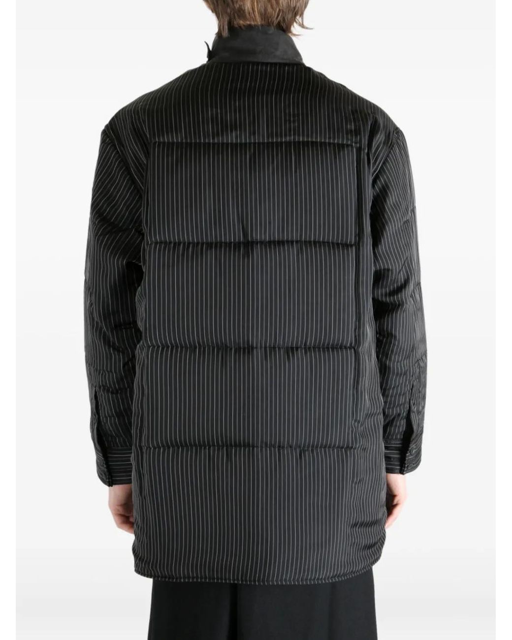 Yohji Yamamoto Black Pinstripe Pattern Padded Coat for men