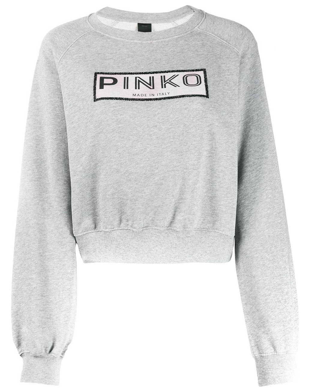 Pinko Embellished Logo Cropped Sweatshirt in Grey (Gray) - Lyst
