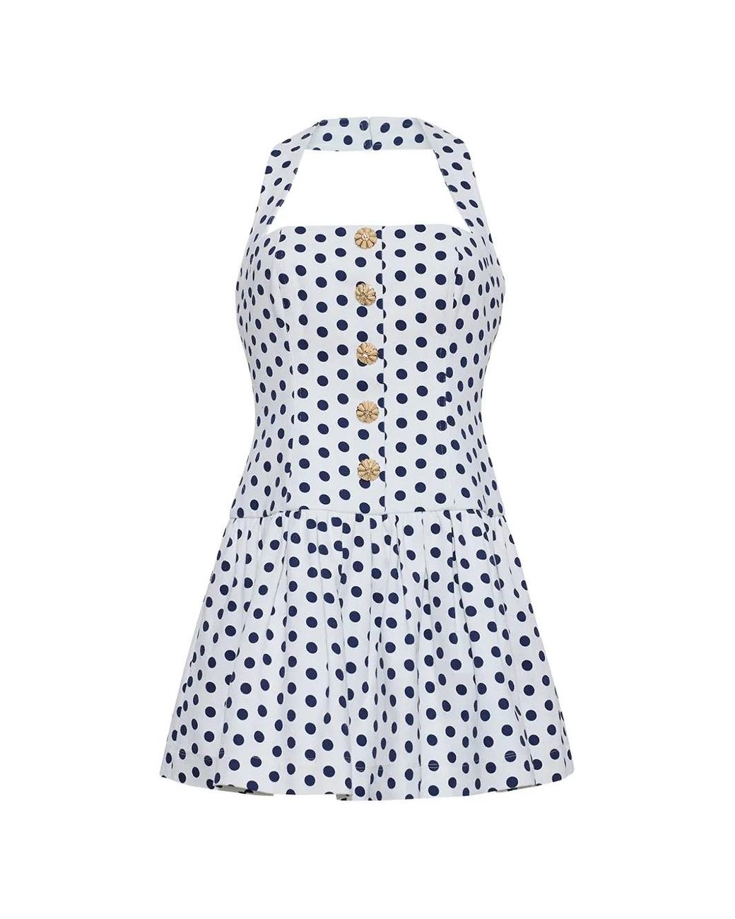 Cara Cara White Polka-Dot Halterneck Mini Dress