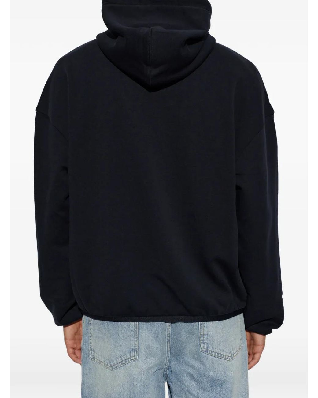 Emporio Armani Black Logo-Embroidered Drawstring Hoodie for men