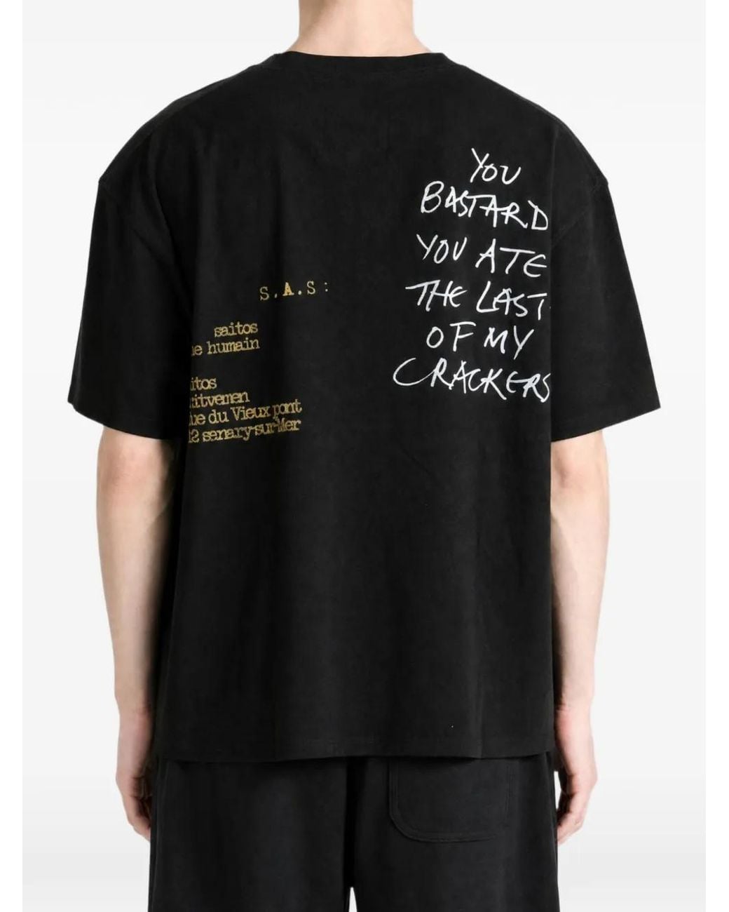 SAITOS Black Graphic-Print Cotton T-Shirt
