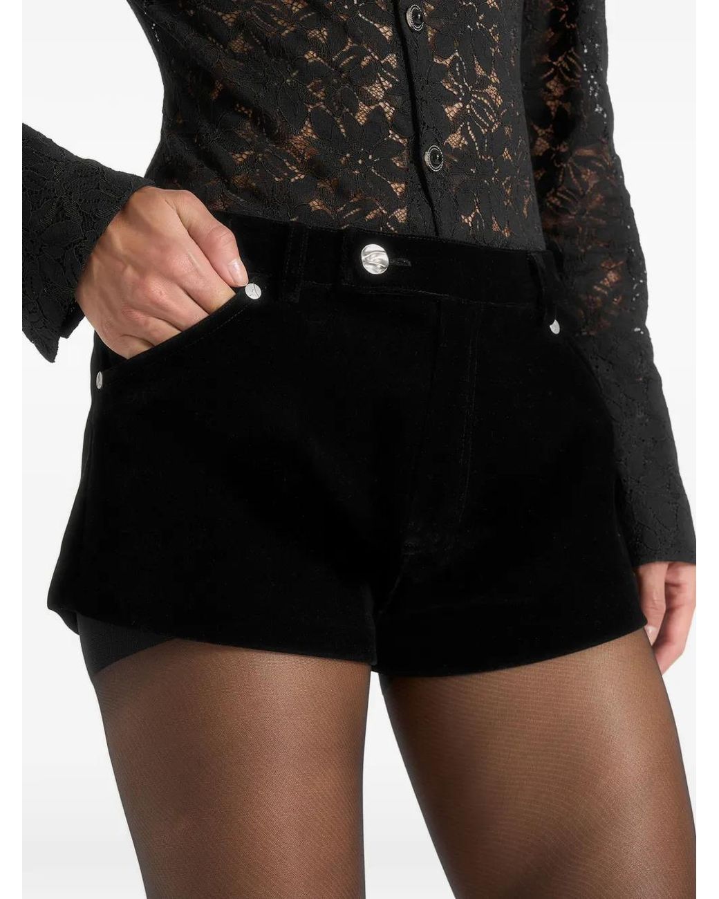 Manière De Voir Black Samia Velvet Patent Mini Shorts