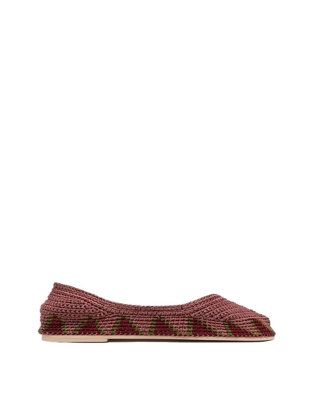 SLO_HAND_MADE Red Crochet-Knit Pointed-Toe Ballet Flats