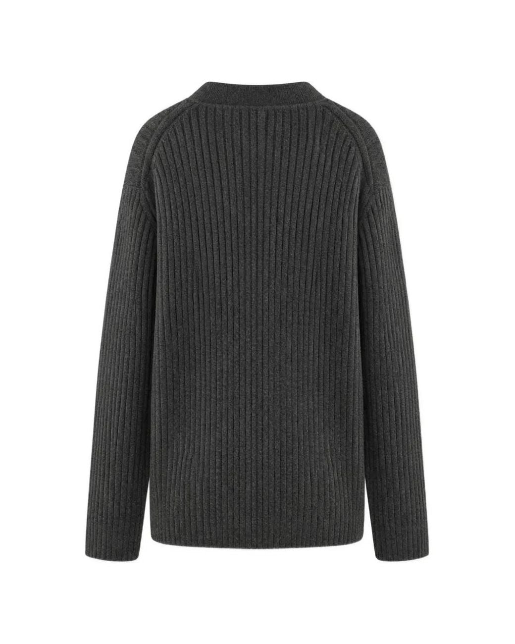 RETORI Black Ribbed-Knit V-Neck Cardigan for men