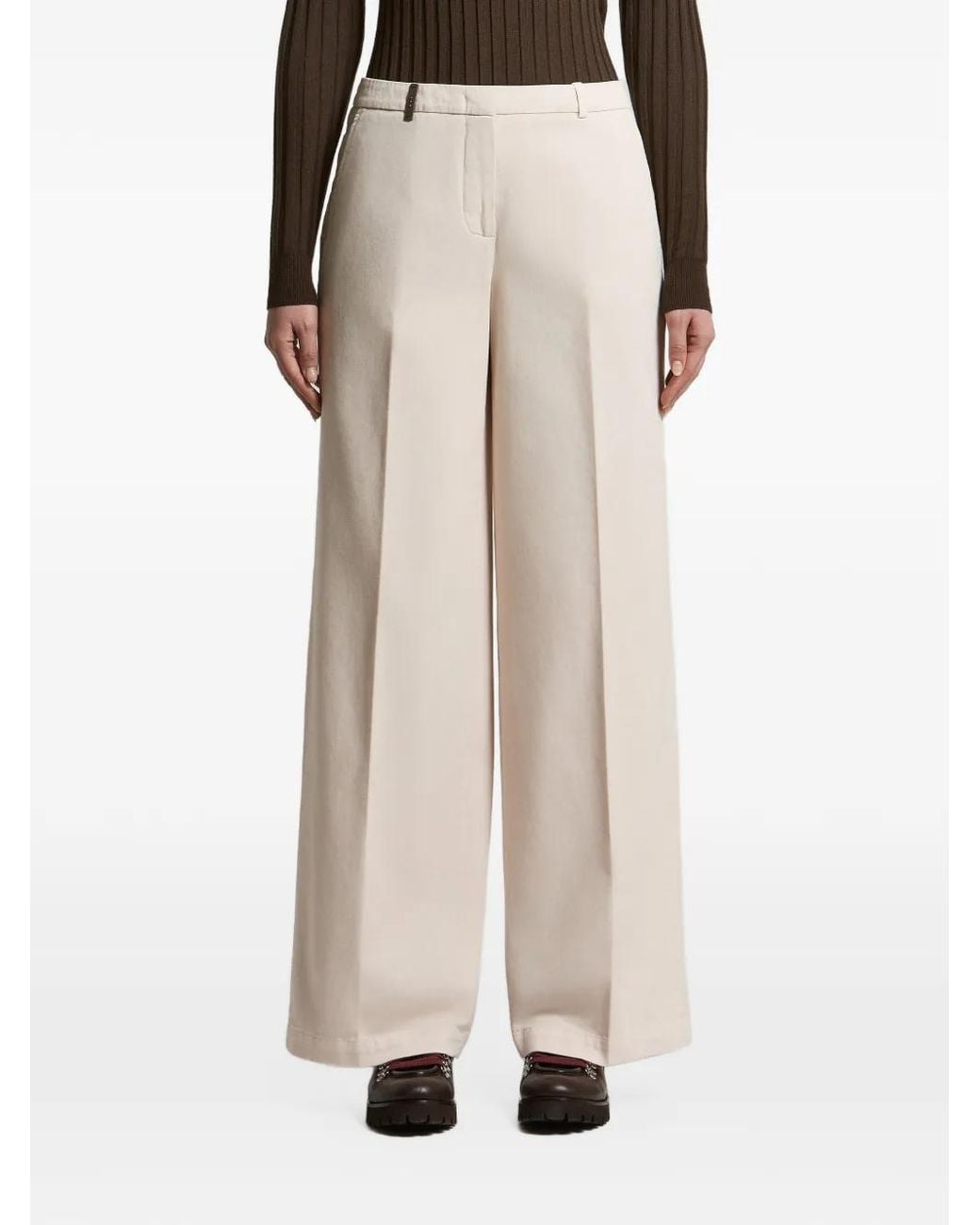 Peserico Natural Pressed-Crease Wide-Leg Trousers