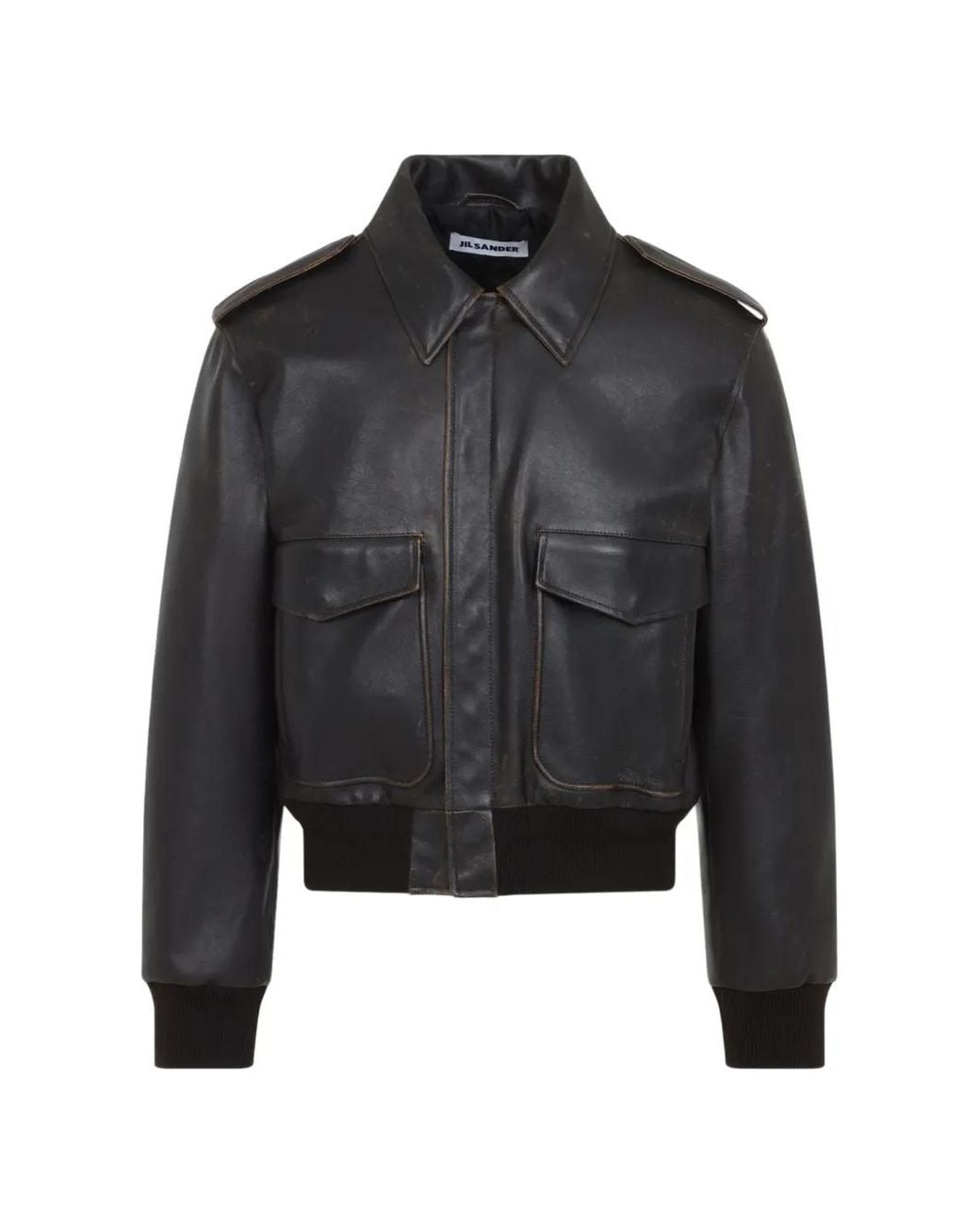 Jil Sander Black Veste En Cuir À Effet Usé for men