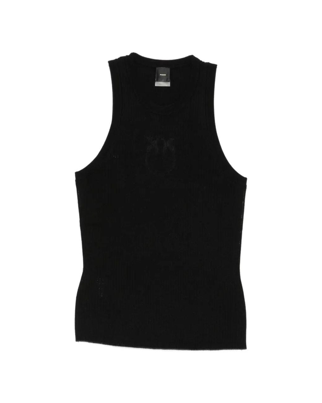 Pinko Black Ribbed Top With Sheer Love Birds Logo