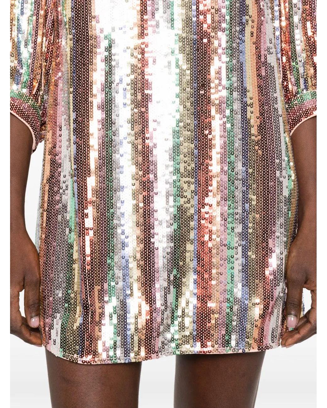 Rixo White Laurie Striped Sequinned Mini Dress