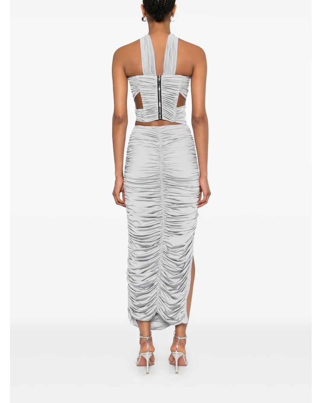 MITILIANE COUTURE Gray Cut Out-Detail Draped Maxi Dress