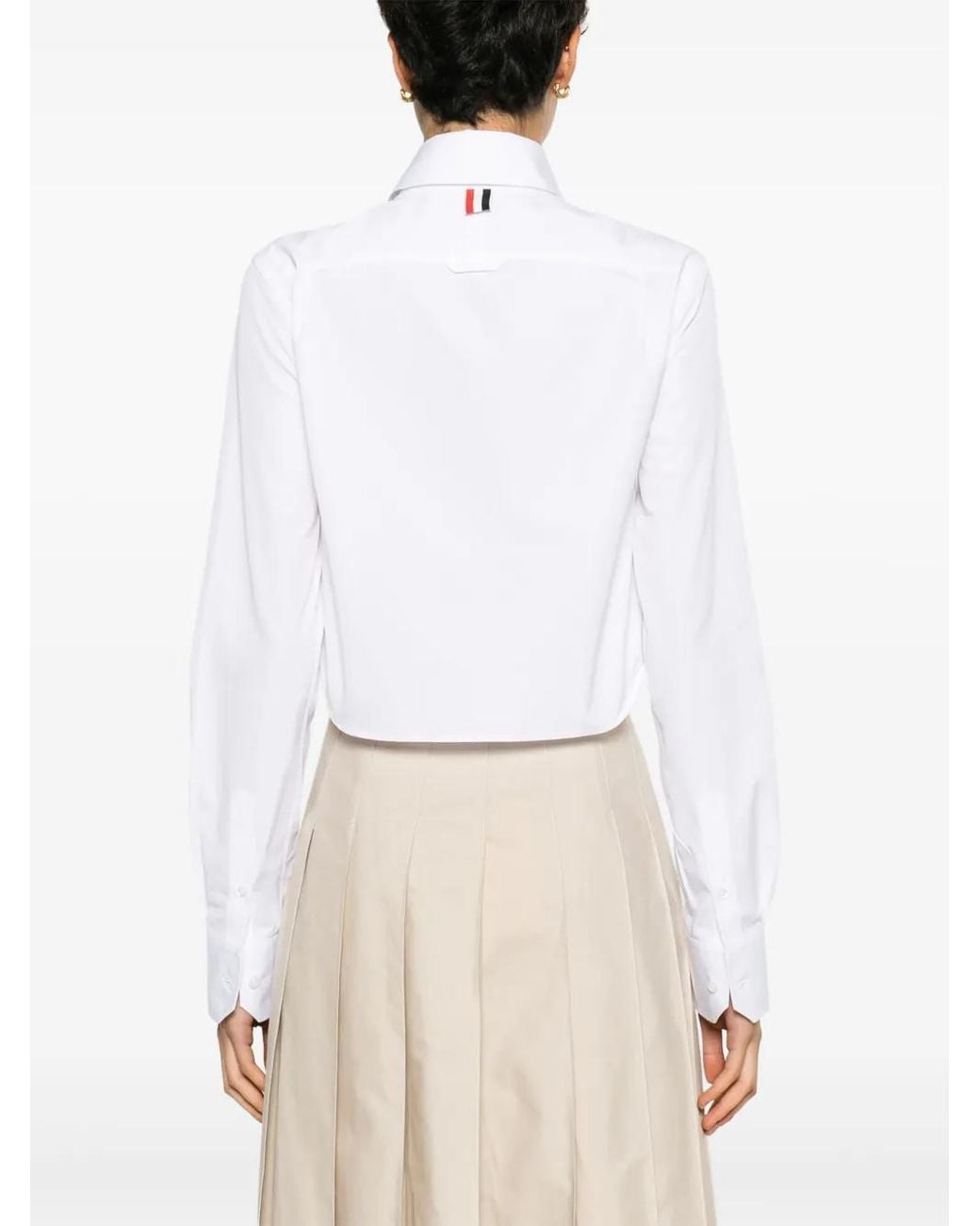 Thom Browne White Cropped-Hemd Mit Logo-Patch