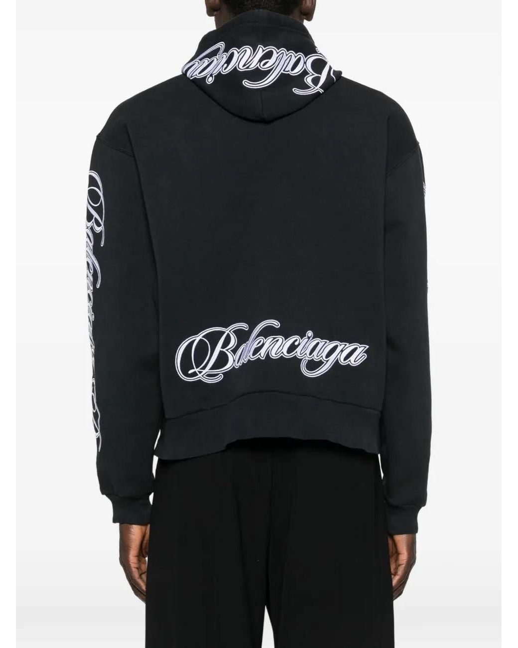 Balenciaga Black Logo-Sleeve Hoodie for men