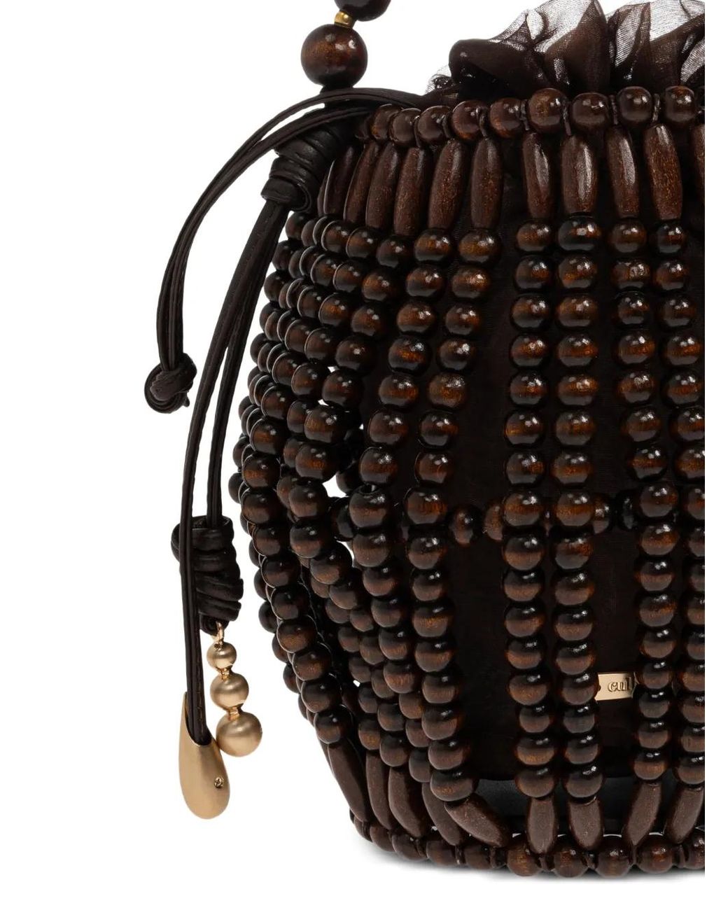 Cult Gaia Black Lanterna Beaded Wood Bucket Bag