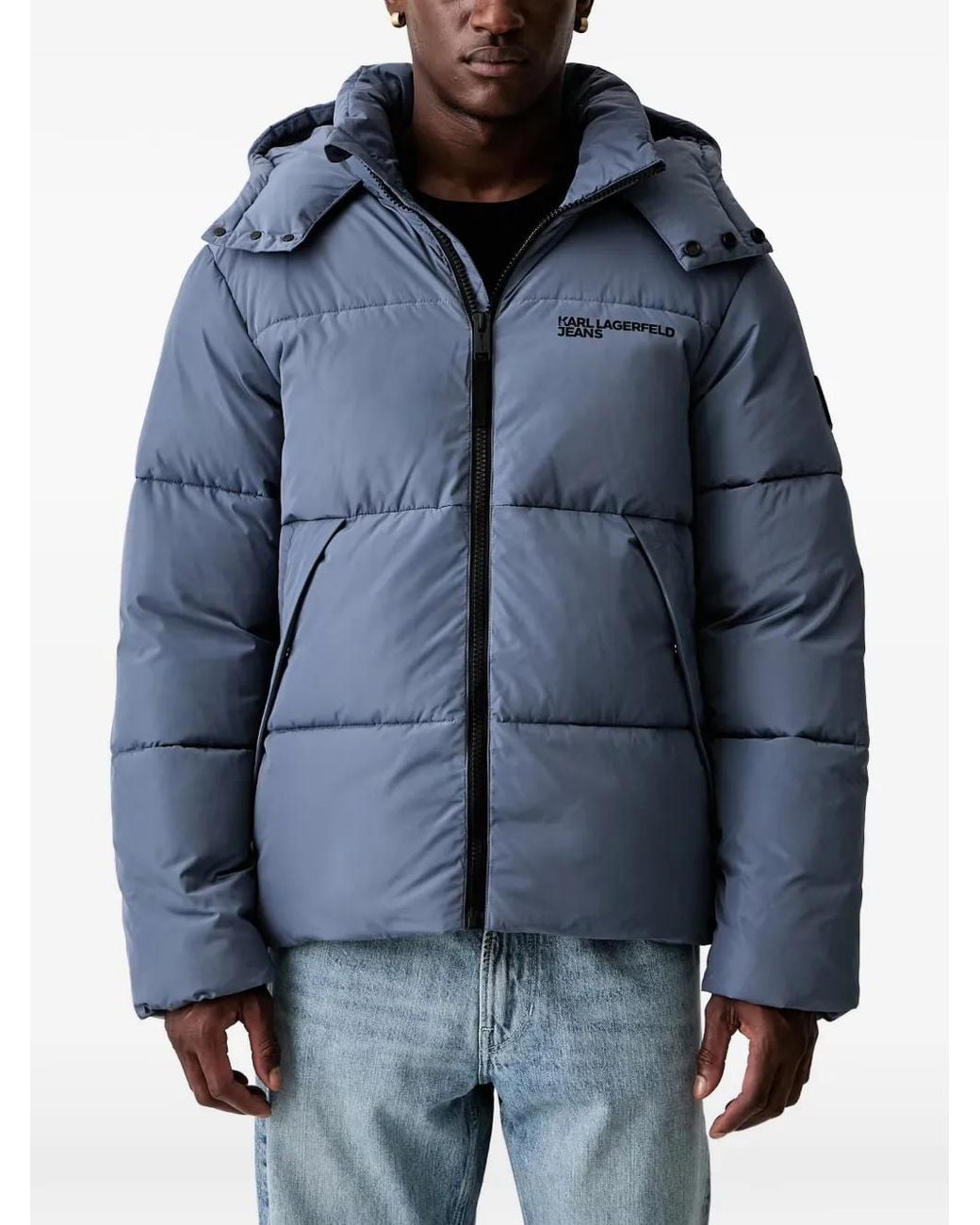 Karl Lagerfeld Blue Hooded Puffer Jacket for men