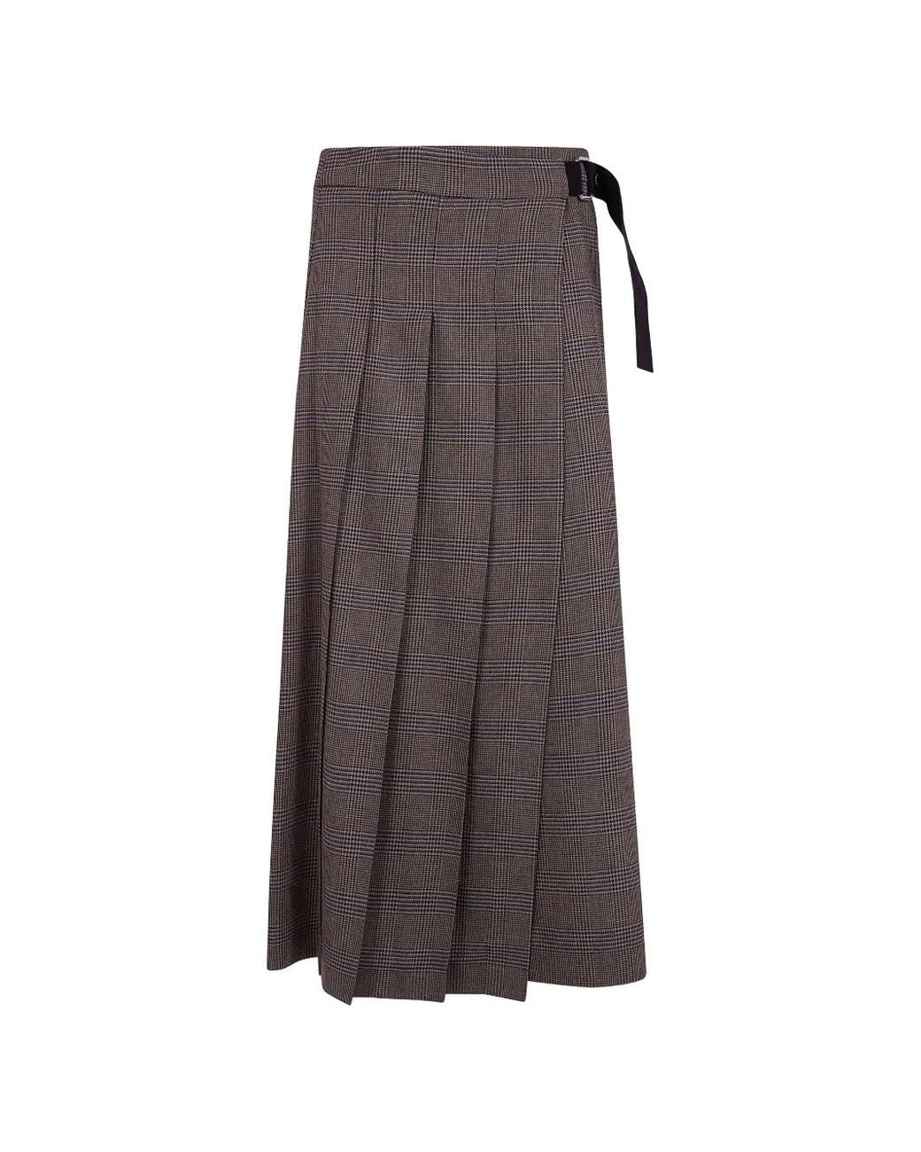 P.A.R.O.S.H. Brown Riley Houndstooth-Pattern Midi Pleated Skirt