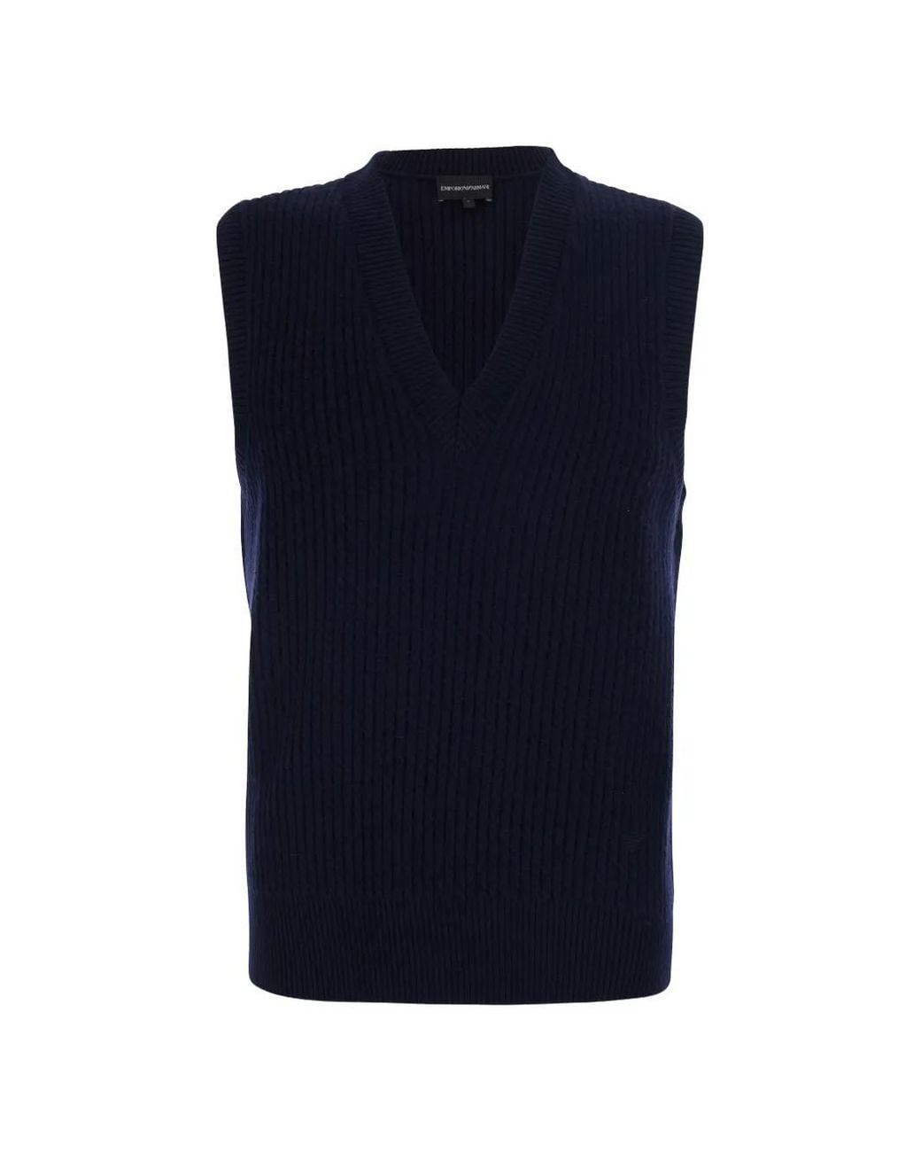 Emporio Armani Blue Ribbed-Knit V-Neck Sweater Vest for men