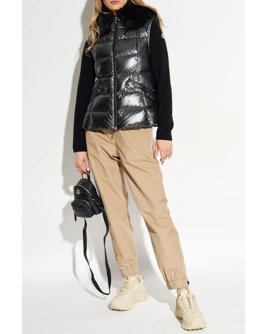 Moncler Black Anse Shearling-Collar Down Vest
