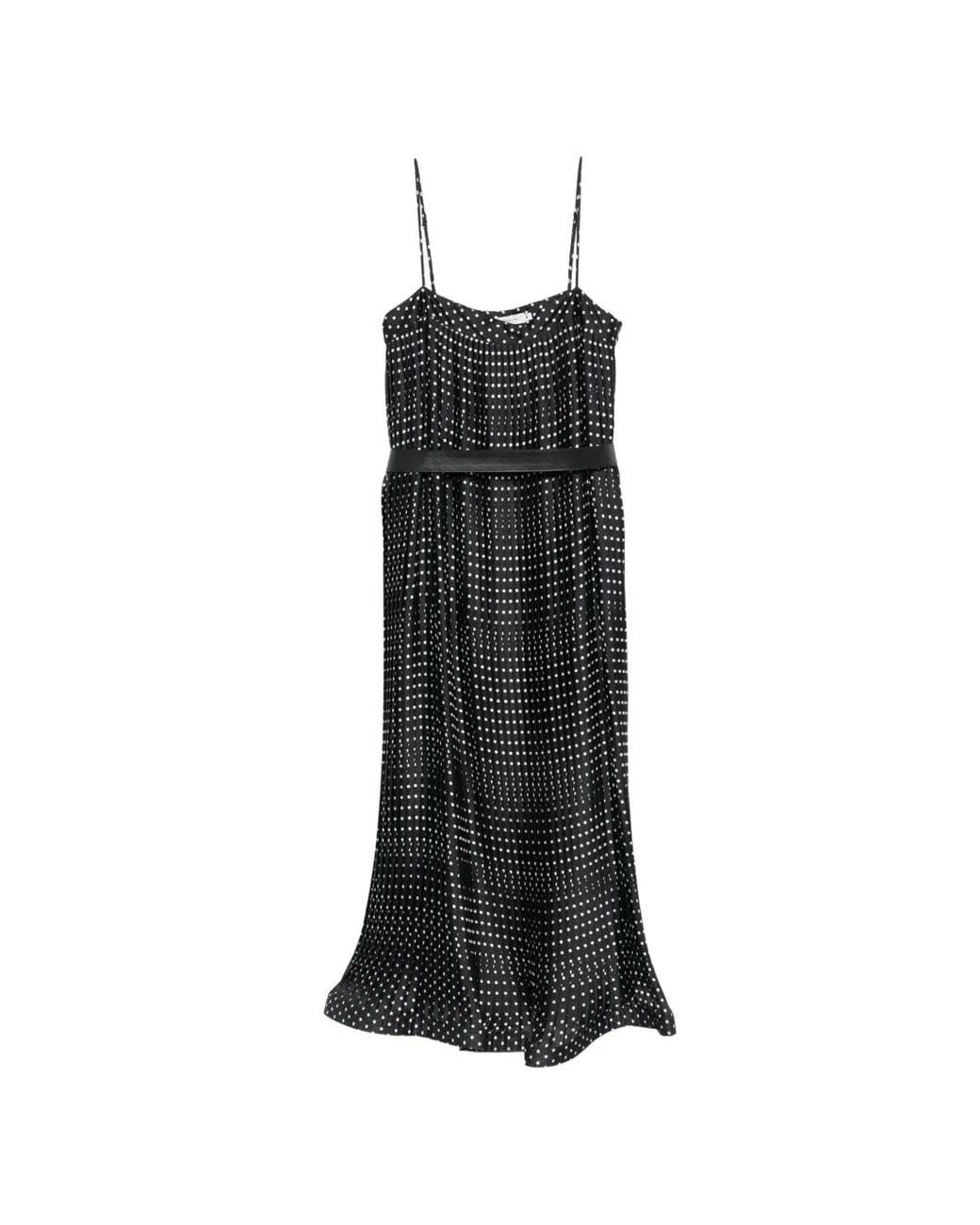 SIMONA CORSELLINI Black Polka-Dot Pleated Midi Dress