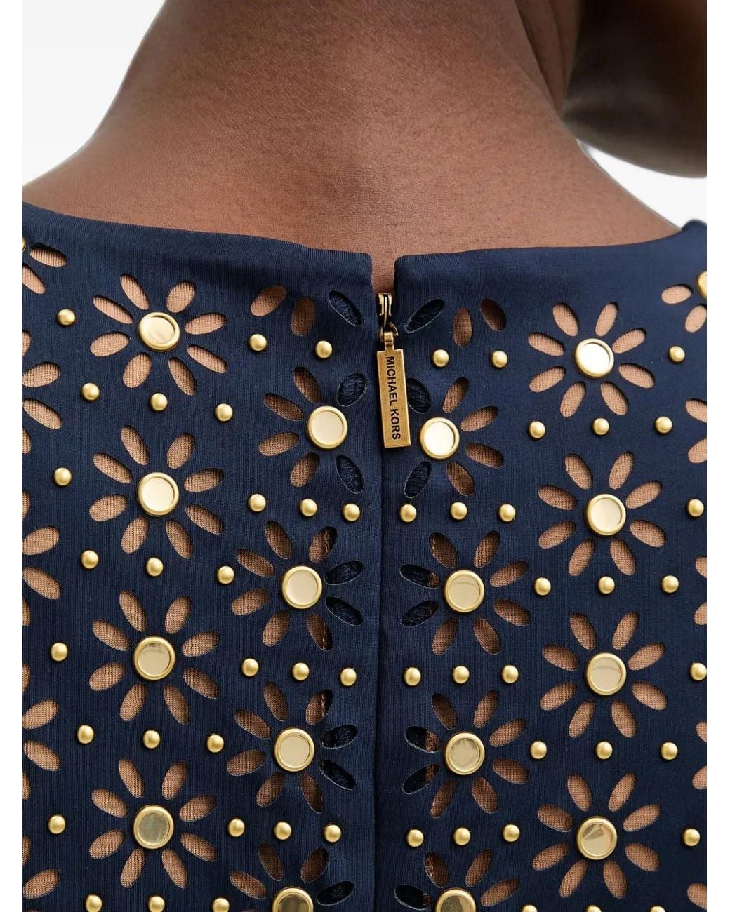 MICHAEL Michael Kors Blue Laser-Cut Mirror Scuba Midi Dress