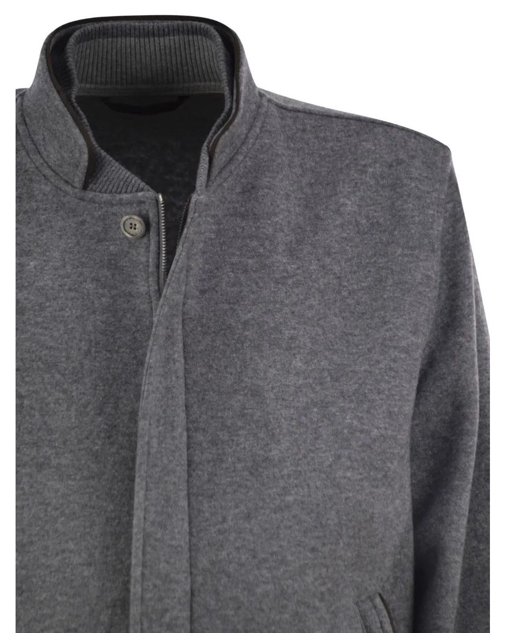 Fedeli Gray Adrian Stand-Collar Bomber Jacket for men