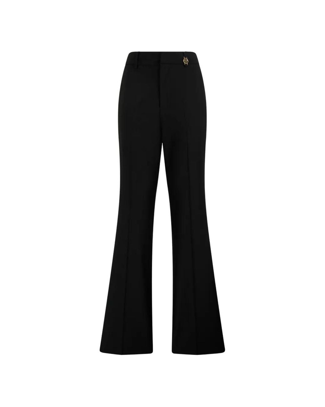 Philipp Plein Black Logo-Plaque Flared Trousers